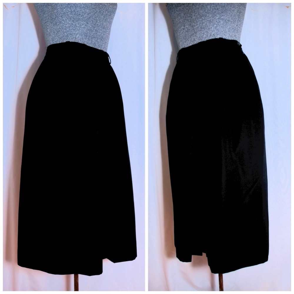 VTG DAKS London Pleated Black Gabardine Skirt SM